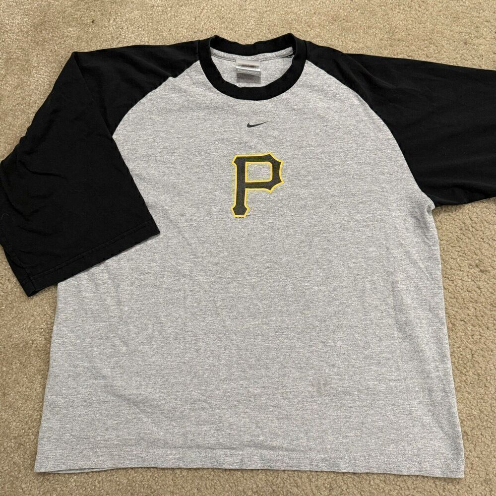 Vintage Pittsburgh Pirates Large Black Gray Raglan Nike Team MLB Baseball Y2K